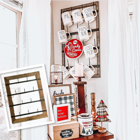 Wall Mounted Wood Framed Cup Rack