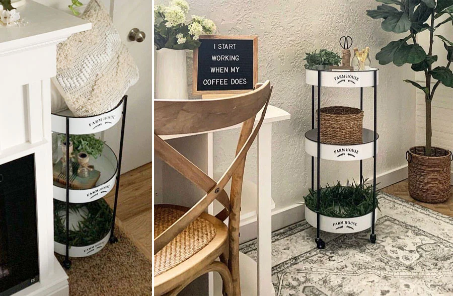 Enamel Farmhouse Three Tiered Rolling Cart