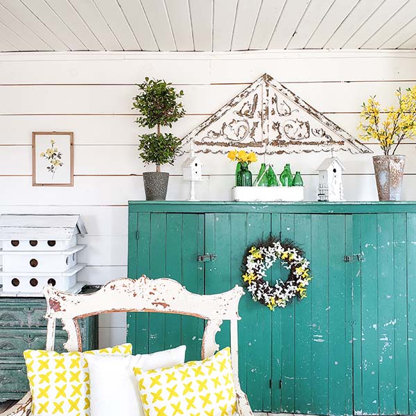 HUGE Distressed White Wood Wall Gable