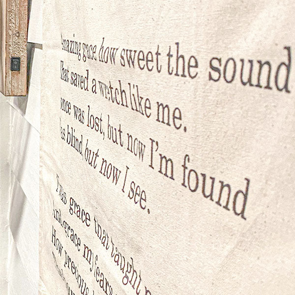 35 Inch LARGE Handsewn Feedsack Amazing Grace Wall Art