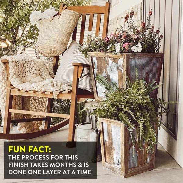 Distressed Corrugated Metal and Wood Planters, Set of 2