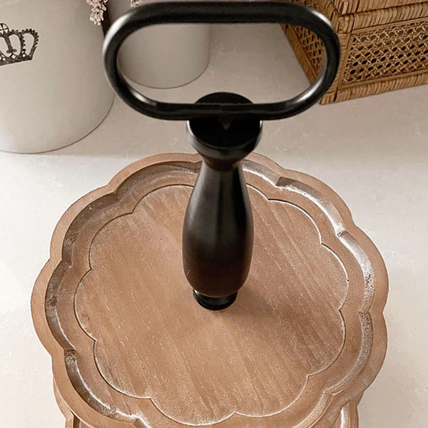 Scalloped Wood Two Tiered Display Tray