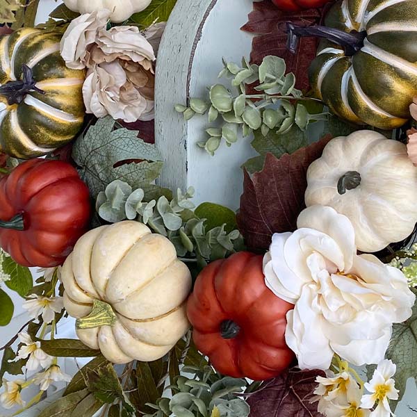 26 Inch Fall Peony and Pumpkin Layered Wreath