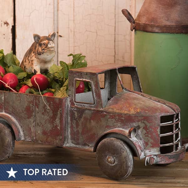 Distressed Metal Antique Finish Red Truck