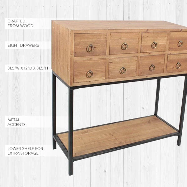 Wooden Apothecary Table with Drawers