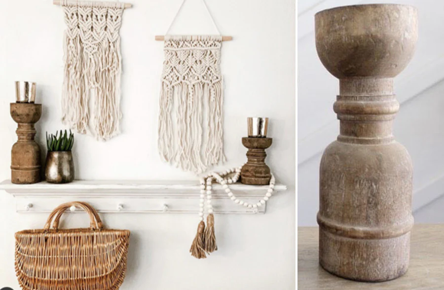 Chunky Wooden Spindle Candle Holders, Set of 3