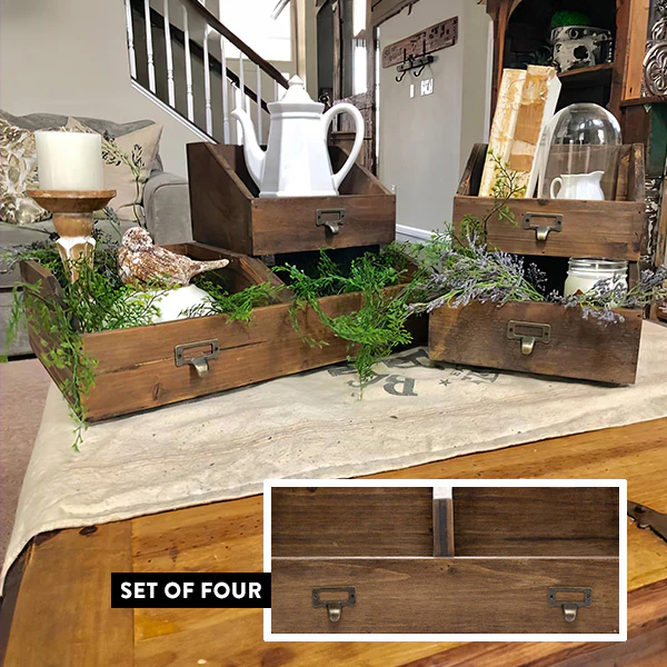 Stackable Vintage Wooden Decorative Storage Boxes, Set of 4