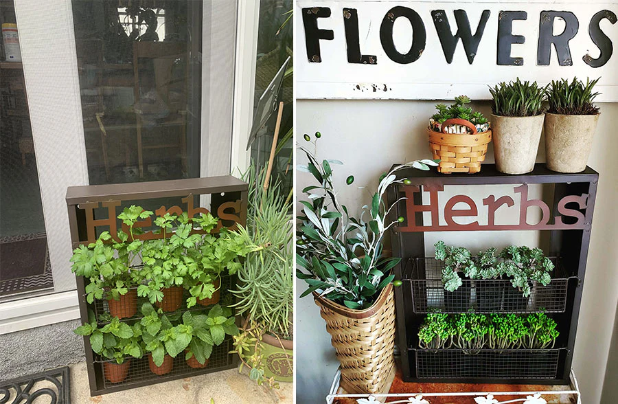 Herb Wall Shelf With Wire Baskets