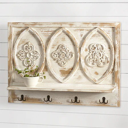 Chippy Wooden Shelf with Hooks