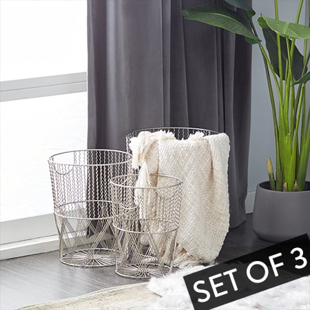 Modern Industrial Wire Storage Baskets, Set of 3