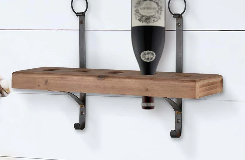 Wall Mounted Open Shelf and Bottle Rack