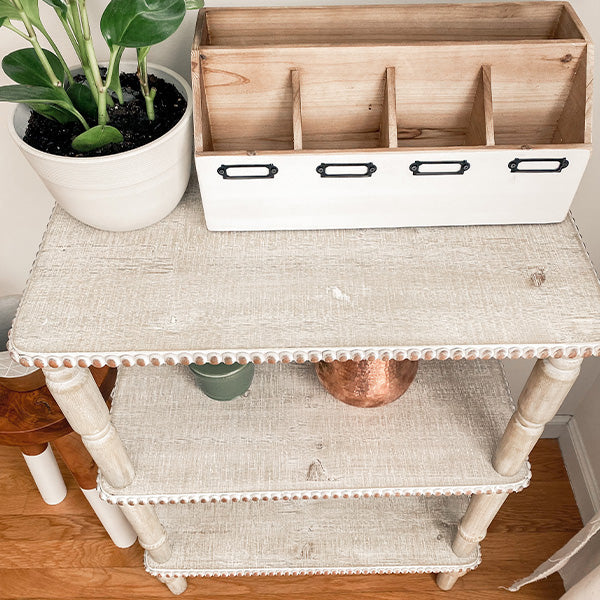 Three-Tier Beaded Edge Whitewash Table