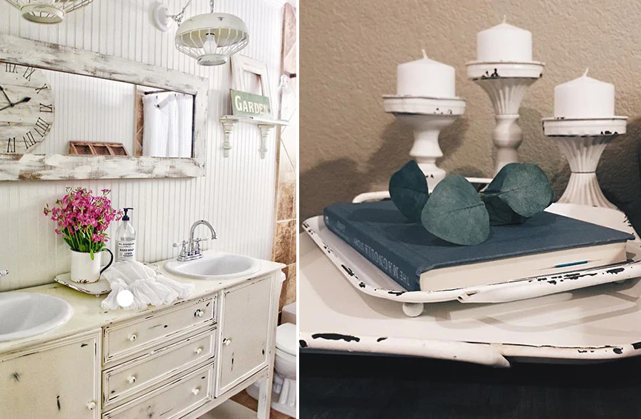 Distressed White Metal Trays, Set of 3