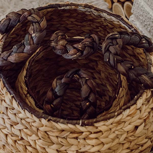 Round Handwoven Seagrass Round Handled Baskets