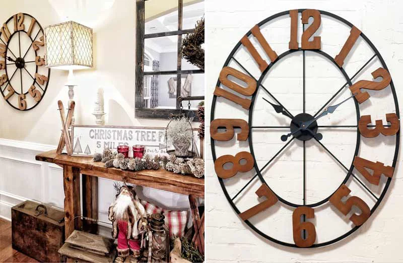 *HUGE* Rustic Wood and Metal Wall Clock
