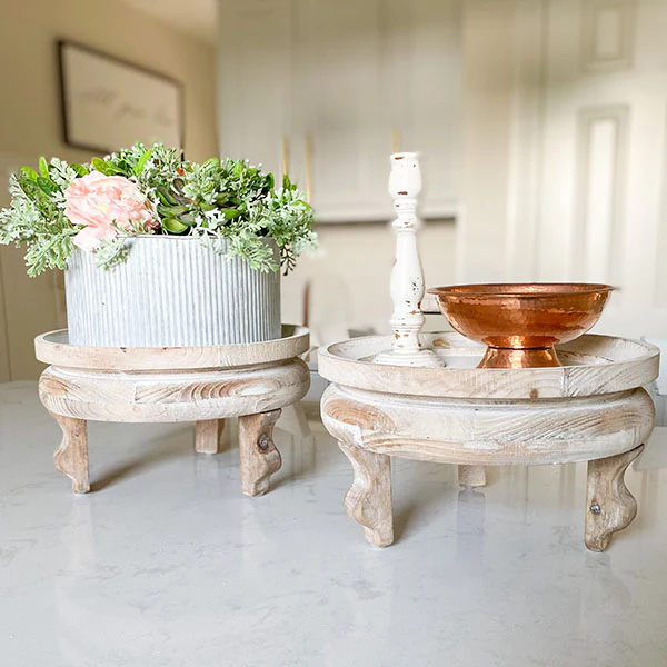 Natural Wooden Riser Stands, Set of 2