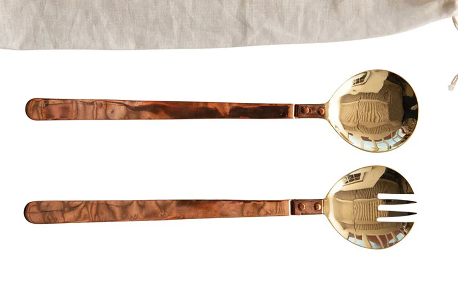 Brass Salad Servers in Drawstring Bag, Set of 2
