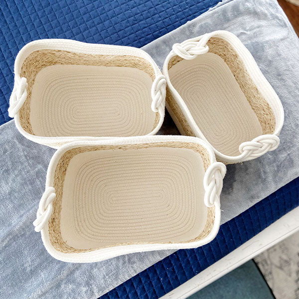 Two-Toned Striped Oval Baskets, Set of 3