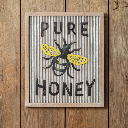 Pure Honey Wood and Metal Wall Sign
