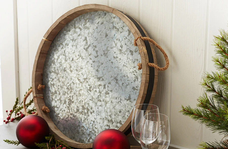 Galvanized Wine Barrel Trays, Set of 2