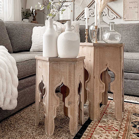 Scalloped Hexagon Side Tables, Set of 2