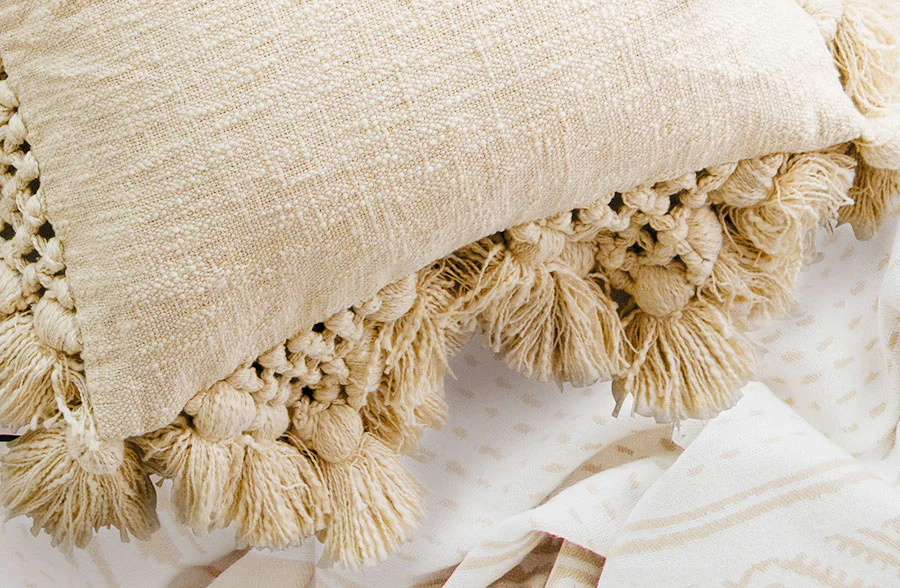 Fringe Edge Linen Throw Pillow