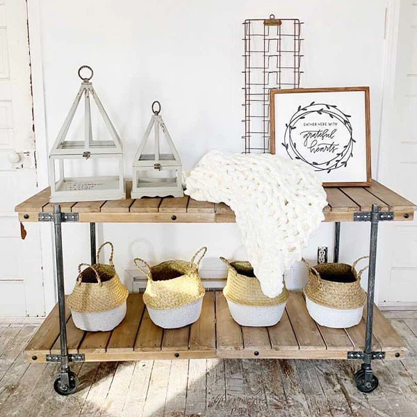 64 Inch Long Wooden Rolling Media Console Table