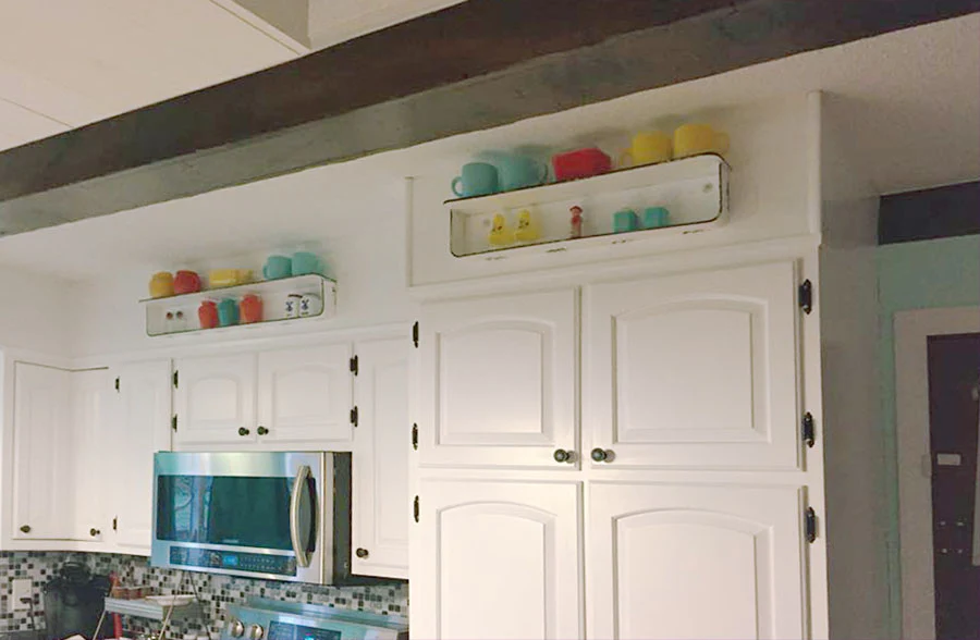 White Distressed Metal Wall Shelves, Set of 2