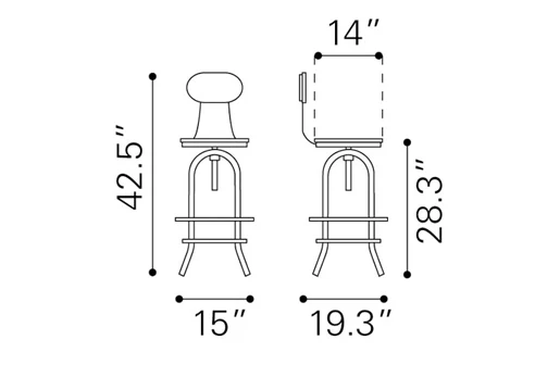 Distressed Natural Elm Wood Bar Stool With Back