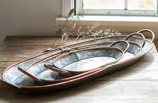 Galvanized Oval Trays  Set of 3