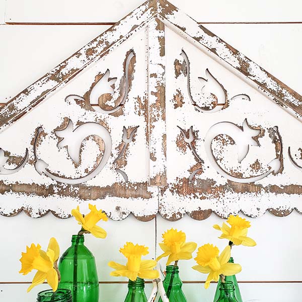 HUGE Distressed White Wood Wall Gable