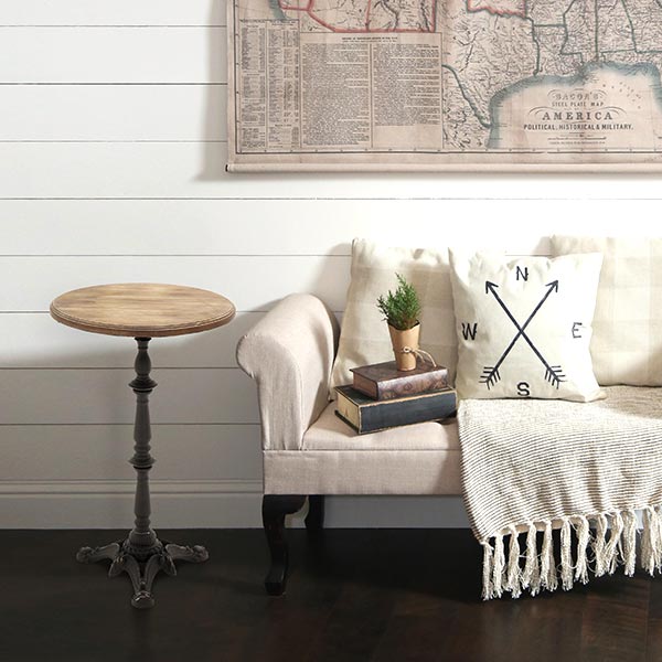 Industrial Metal Accent Table with Wooden Top