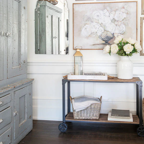 Farmhouse Industrial Rolling Cart Table