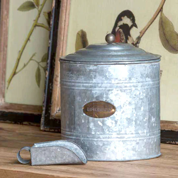 Galvanized Birdseed Canister