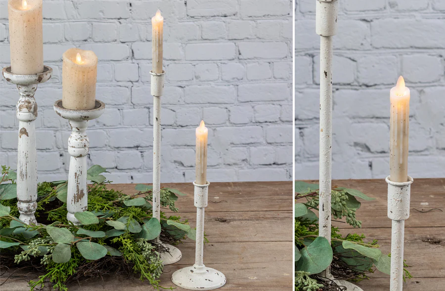 Chippy White Taper Candlesticks, Set of 2