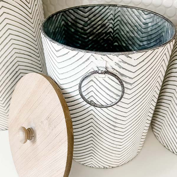 HUGE Textured Iron Canisters with Wooden Lids, Set of 3