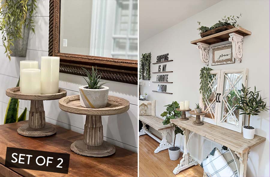 Carved Wooden Pedestal Risers, Set of 2