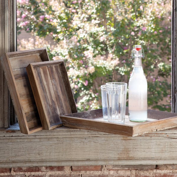Square Reclaimed Wood Trays  Set of 3