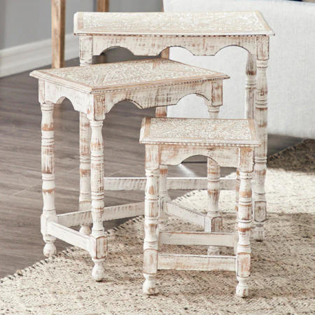 Whitewashed Scalloped Nesting Tables, Set of 3