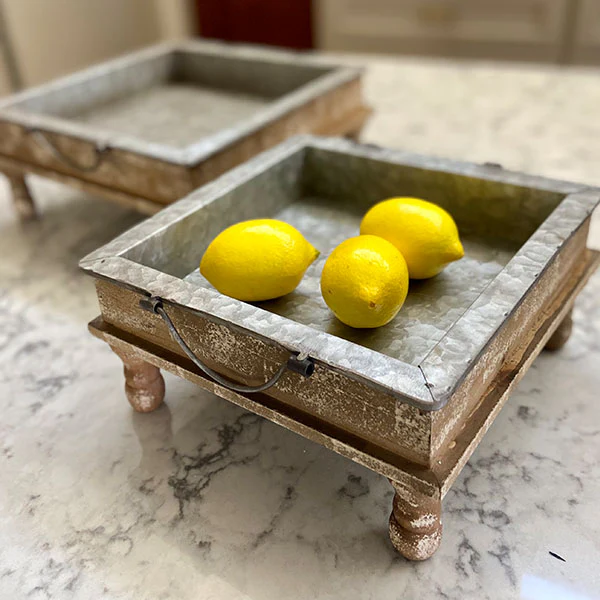 Galvanized Standing Metal Farmhouse Trays, Set of 2