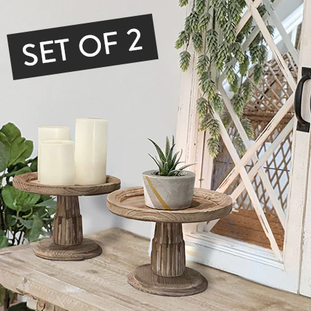Carved Wooden Pedestal Risers, Set of 2
