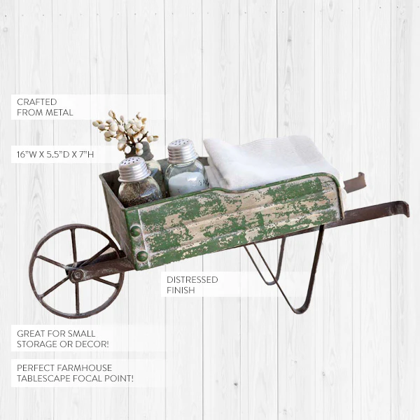 Distressed Green Wheelbarrow Decor