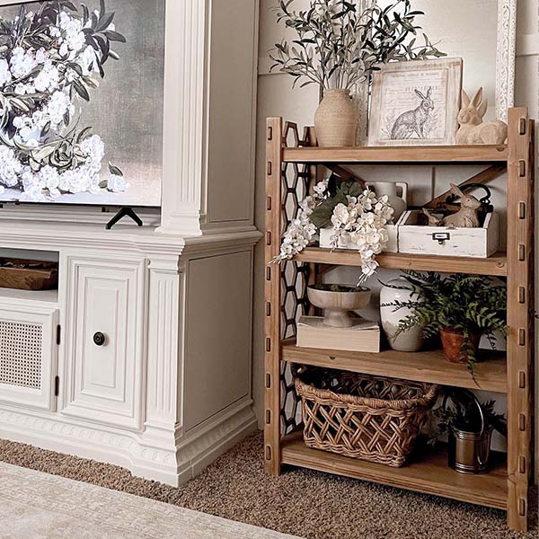 Large Natural Wooden Geometric Bookshelf