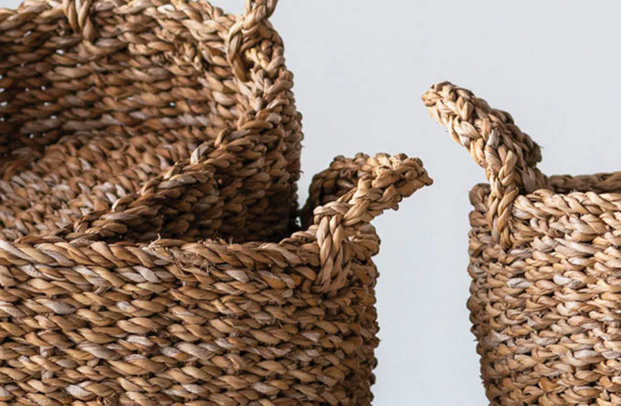Woven Seagrass Baskets with Handles, Set of 3