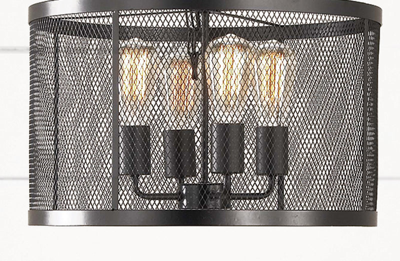 Iron Mesh Drum Pendant With Edison Bulbs
