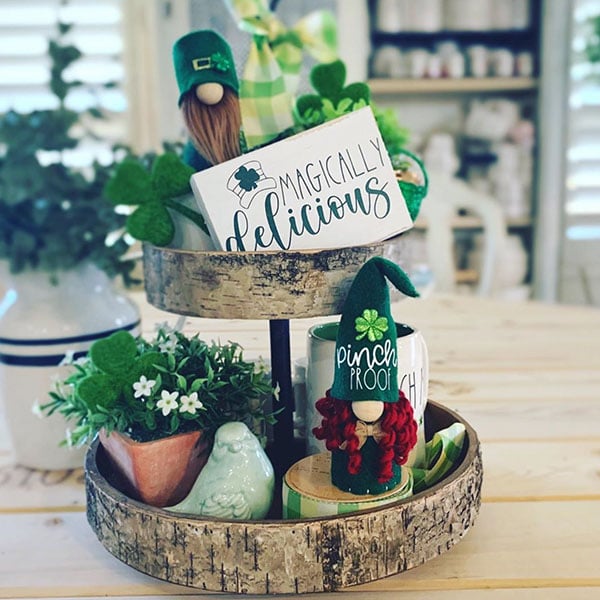 Bird and Birch Wood Two Tiered Tray