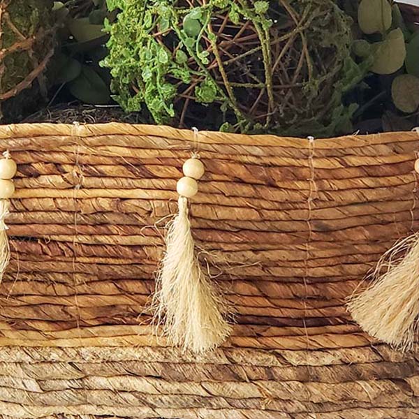 Round Banana Leaf Storage Baskets with Tassels, Set of 3
