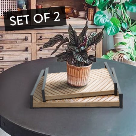 Wooden Bed and Breakfast Nesting Trays, Set of 2