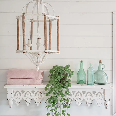 45.5 Inch French Country Distressed Wooden Shelf