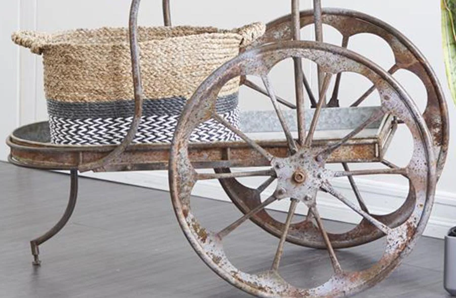 Distressed Metal Two-Tiered Planter Cart